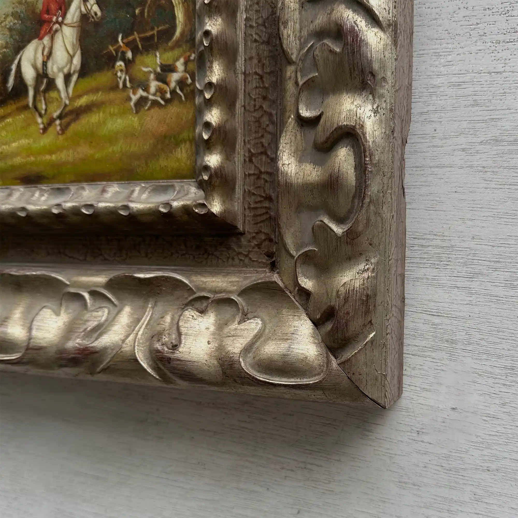 Old World Hunting Oil Painting, Rustic Framed Countryside Wall Art 44.5x39.5cm - Vintage Oil Painting - Arden Gallery