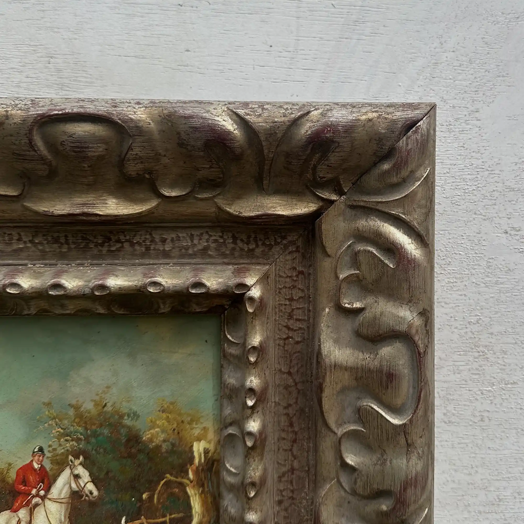 Old World Hunting Oil Painting, Rustic Framed Countryside Wall Art 44.5x39.5cm - Vintage Oil Painting - Arden Gallery