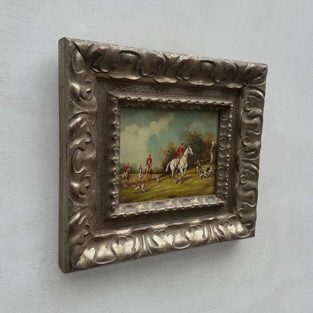 Old World Hunting Oil Painting, Rustic Framed Countryside Wall Art 44.5x39.5cm - Vintage Oil Painting - Arden Gallery