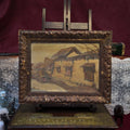 Original Antique European Village Street Landscape Oil Painting with Vintage Solid Wood Frame - Vintage Oil Painting - Arden Gallery