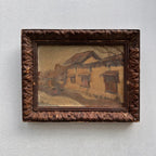 Original Antique European Village Street Landscape Oil Painting with Vintage Solid Wood Frame - Vintage Oil Painting - Arden Gallery