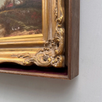 Original Barbizon Style Moody Landscape Hand-Painted Oil Painting in Burgundy Velvet Shadow Box with Scalloped Gold Frame - Vintage Oil Painting - Arden Gallery