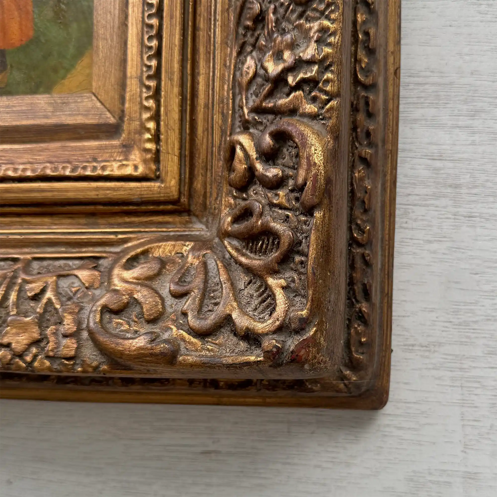 Original Belle Epoque Ladies Walking Dogs Hand-Painted Oil Painting in Heavy Baroque Gold Frame - Vintage Oil Painting - Arden Gallery