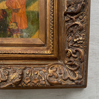 Original Belle Epoque Ladies Walking Dogs Hand-Painted Oil Painting in Heavy Baroque Gold Frame - Vintage Oil Painting - Arden Gallery