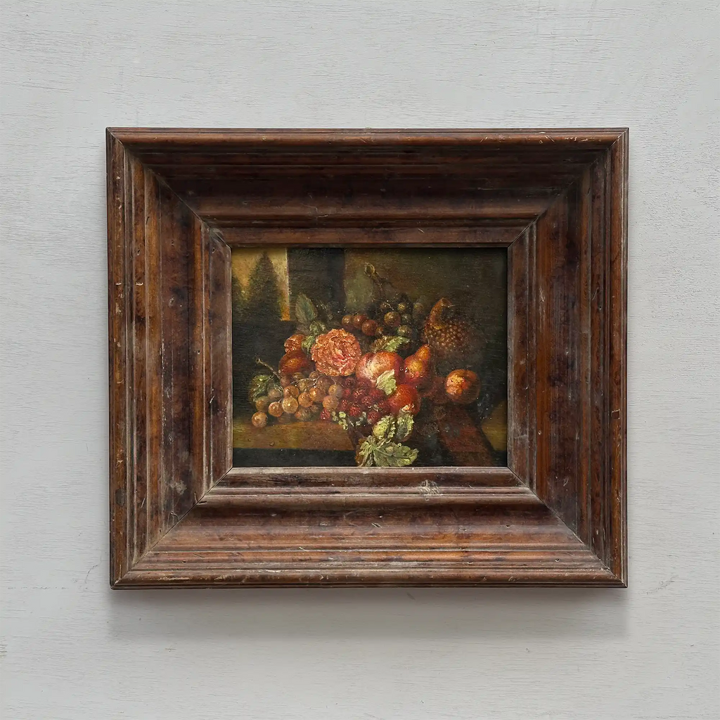 Original Classical Fruit Still Life Hand-Painted Oil Painting in Heavy Dark Wood Frame  (with Frame 43 x 38 cm) - Vintage Oil Painting - Arden Gallery