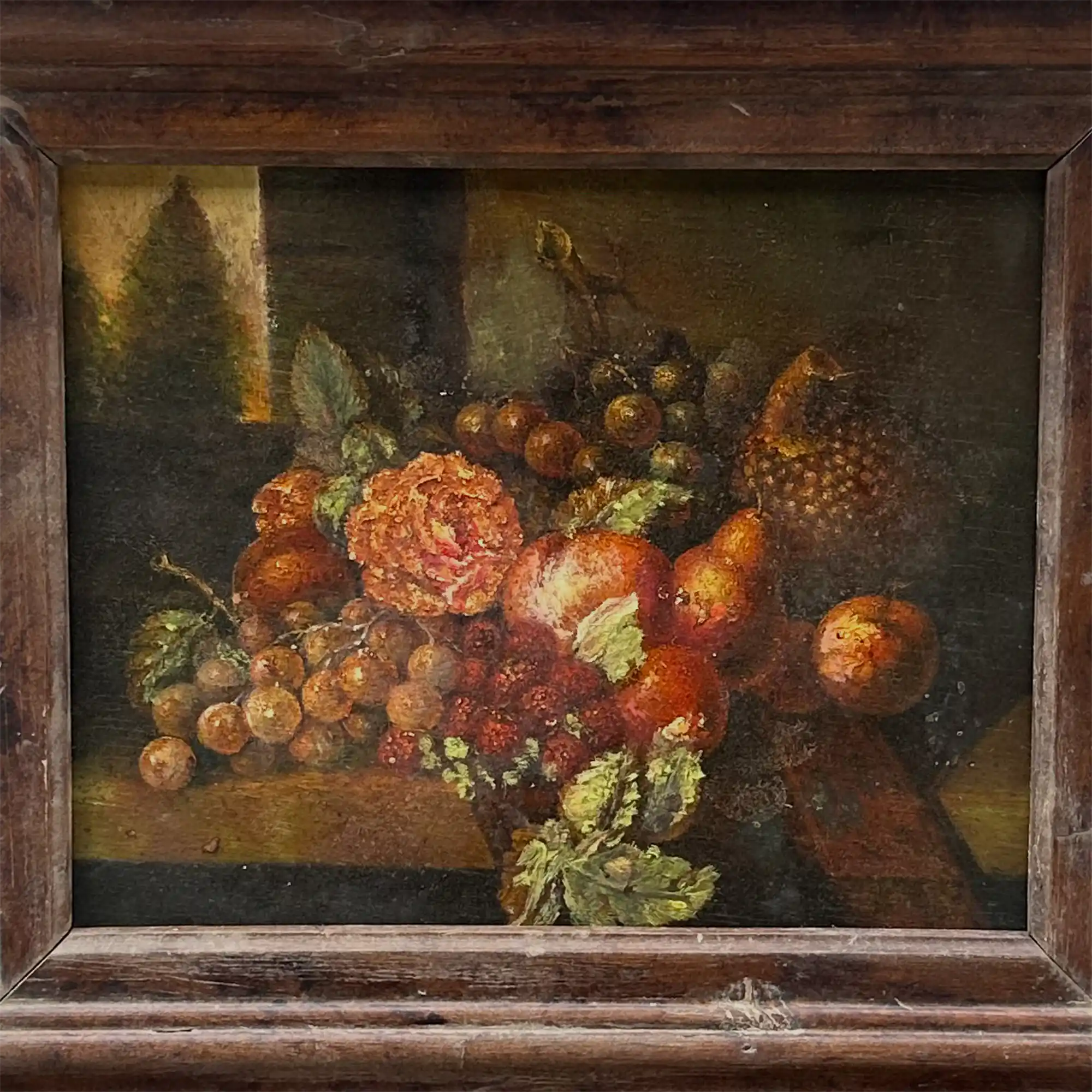 Original Classical Fruit Still Life Hand-Painted Oil Painting in Heavy Dark Wood Frame  (with Frame 43 x 38 cm) - Vintage Oil Painting - Arden Gallery