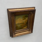 Original European Landscape Painting, Oil on Wood Board in Fine Ornate Frame, One of a Kind Vintage Artwork 14.57×16.54in - Vintage Oil Painting - Arden Gallery