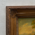 Original European Landscape Painting, Oil on Wood Board in Fine Ornate Frame, One of a Kind Vintage Artwork 14.57×16.54in - Vintage Oil Painting - Arden Gallery