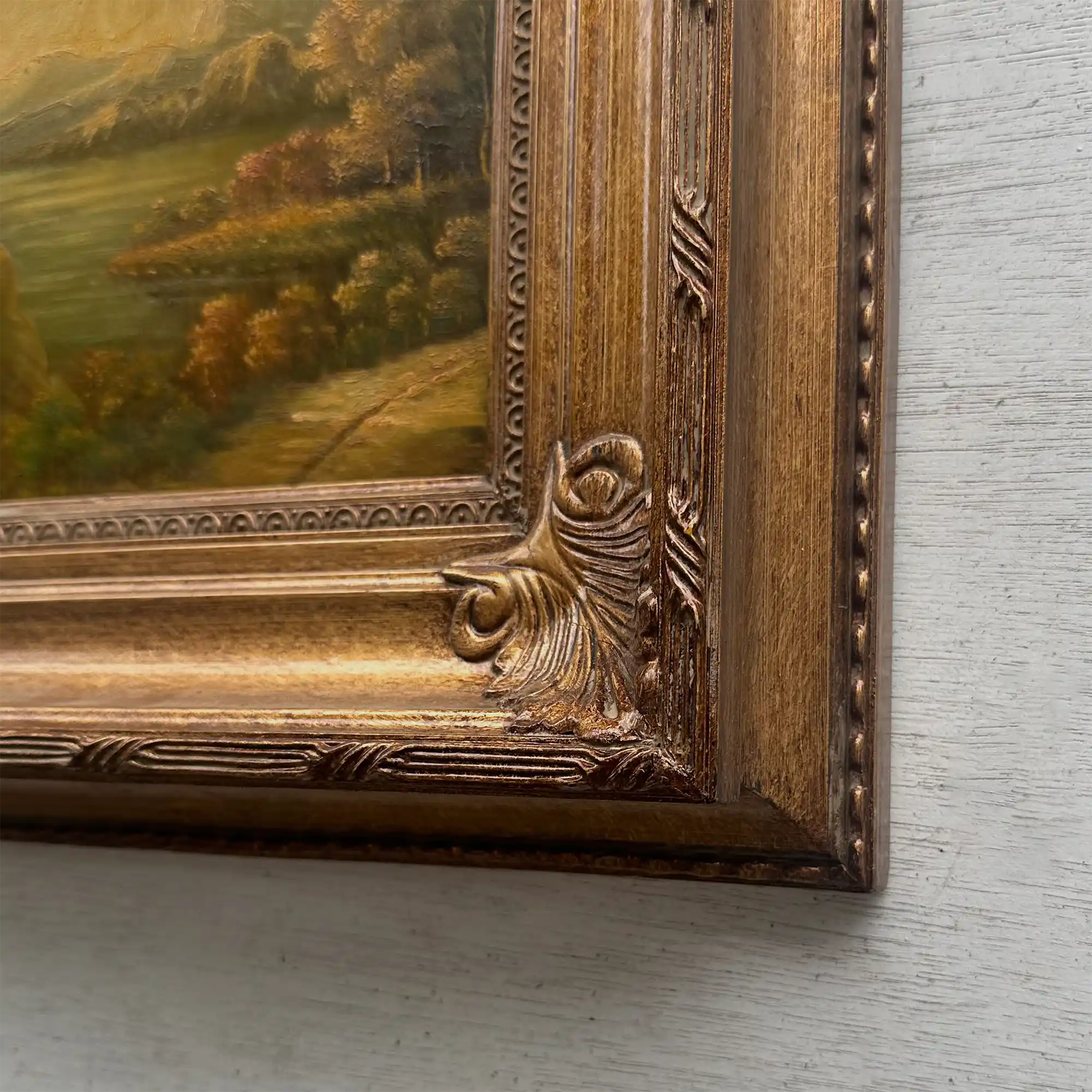 Original European Landscape Painting, Oil on Wood Board in Fine Ornate Frame, One of a Kind Vintage Artwork 14.57×16.54in - Vintage Oil Painting - Arden Gallery