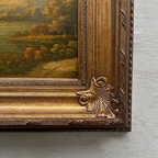 Original European Landscape Painting, Oil on Wood Board in Fine Ornate Frame, One of a Kind Vintage Artwork 14.57×16.54in - Vintage Oil Painting - Arden Gallery