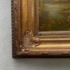 Original European Landscape Painting, Oil on Wood Board in Fine Ornate Frame, One of a Kind Vintage Artwork 14.57×16.54in - Vintage Oil Painting - Arden Gallery