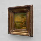 Original European Landscape Painting, Oil on Wood Board in Fine Ornate Frame, One of a Kind Vintage Artwork 14.57×16.54in - Vintage Oil Painting - Arden Gallery