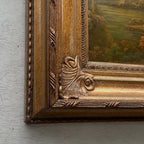 Original European Landscape Painting, Oil on Wood Board in Fine Ornate Frame, One of a Kind Vintage Artwork 14.57×16.54in - Vintage Oil Painting - Arden Gallery