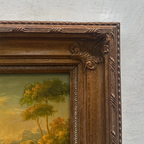 Original European Landscape Painting, Oil on Wood Board in Fine Ornate Frame, One of a Kind Vintage Artwork 14.57×16.54in - Vintage Oil Painting - Arden Gallery