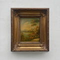 Original European Landscape Painting, Oil on Wood Board in Fine Ornate Frame, One of a Kind Vintage Artwork 14.57×16.54in - Vintage Oil Painting - Arden Gallery