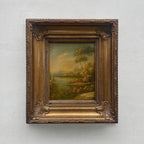 Original European Landscape Painting, Oil on Wood Board in Fine Ornate Frame, One of a Kind Vintage Artwork 14.57×16.54in - Vintage Oil Painting - Arden Gallery