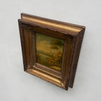 Original European Landscape Painting, Oil on Wood Board in Fine Ornate Frame, One of a Kind Vintage Artwork 14.57×16.54in - Vintage Oil Painting - Arden Gallery
