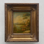 Original European Landscape Painting, Oil on Wood Board in Fine Ornate Frame, One of a Kind Vintage Artwork 14.57×16.54in - Vintage Oil Painting - Arden Gallery