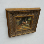 Original Farmhouse Goats Hand-Painted Oil Painting in Heavy Ornate Grapevine Gold Frame   ( with Frame 50 x 45 cm ) - Vintage Oil Painting - Arden Gallery