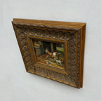 Original Farmhouse Goats Hand-Painted Oil Painting in Heavy Ornate Grapevine Gold Frame   ( with Frame 50 x 45 cm ) - Vintage Oil Painting - Arden Gallery