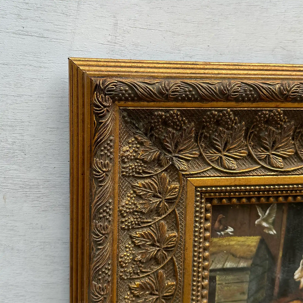 Original Farmhouse Goats Hand-Painted Oil Painting in Heavy Ornate Grapevine Gold Frame   ( with Frame 50 x 45 cm ) - Vintage Oil Painting - Arden Gallery