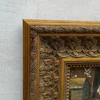 Original Farmhouse Goats Hand-Painted Oil Painting in Heavy Ornate Grapevine Gold Frame   ( with Frame 50 x 45 cm ) - Vintage Oil Painting - Arden Gallery