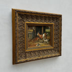 Original Farmhouse Goats Hand-Painted Oil Painting in Heavy Ornate Grapevine Gold Frame   ( with Frame 50 x 45 cm ) - Vintage Oil Painting - Arden Gallery