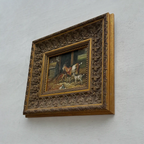 Original Farmhouse Goats Hand-Painted Oil Painting in Heavy Ornate Grapevine Gold Frame   ( with Frame 50 x 45 cm ) - Vintage Oil Painting - Arden Gallery