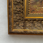 Original Farmhouse Goats Hand-Painted Oil Painting in Heavy Ornate Grapevine Gold Frame   ( with Frame 50 x 45 cm ) - Vintage Oil Painting - Arden Gallery