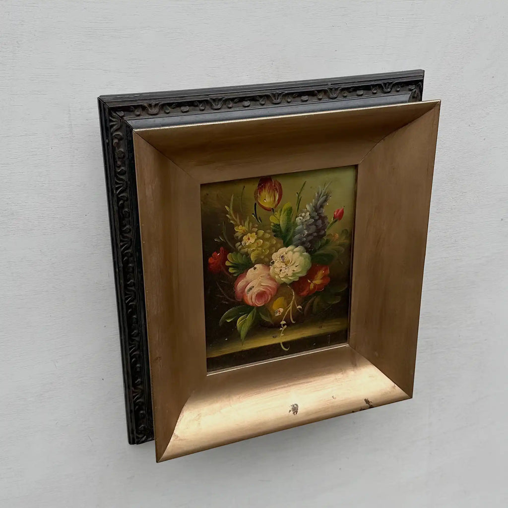Original Framed Classical Floral Still Life Oil Painting, Vintage Flower Bouquet Art  (with Frame 37 x 42 cm ) - Vintage Oil Painting - Arden Gallery