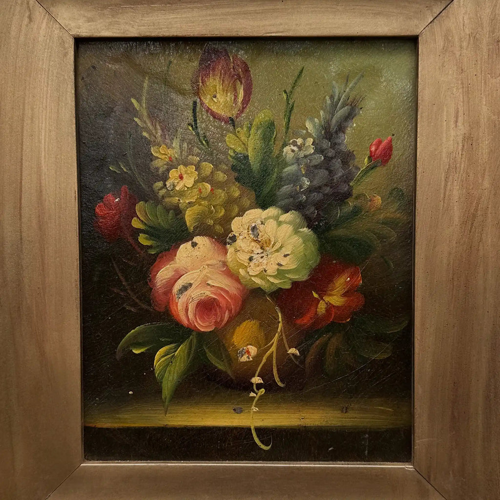 Original Framed Classical Floral Still Life Oil Painting, Vintage Flower Bouquet Art  (with Frame 37 x 42 cm ) - Vintage Oil Painting - Arden Gallery