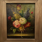 Original Framed Classical Floral Still Life Oil Painting, Vintage Flower Bouquet Art  (with Frame 37 x 42 cm ) - Vintage Oil Painting - Arden Gallery