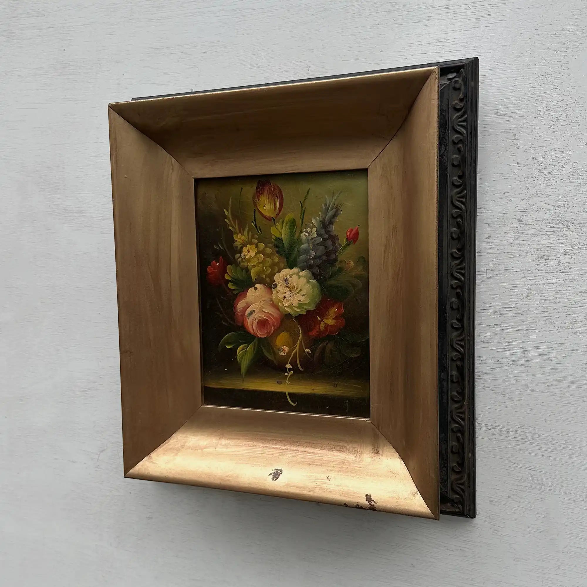 Original Framed Classical Floral Still Life Oil Painting, Vintage Flower Bouquet Art  (with Frame 37 x 42 cm ) - Vintage Oil Painting - Arden Gallery