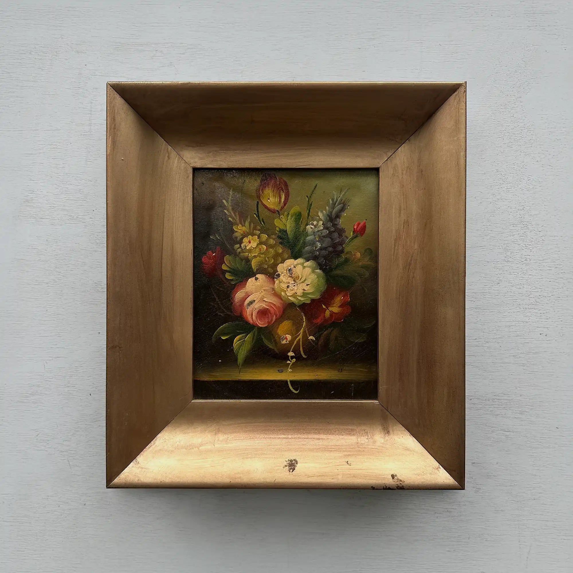 Original Framed Classical Floral Still Life Oil Painting, Vintage Flower Bouquet Art  (with Frame 37 x 42 cm ) - Vintage Oil Painting - Arden Gallery