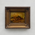 Original Framed Vintage Countryside Landscape Oil Painting, European Farmhouse and Horse Scene - Vintage Oil Painting - Arden Gallery