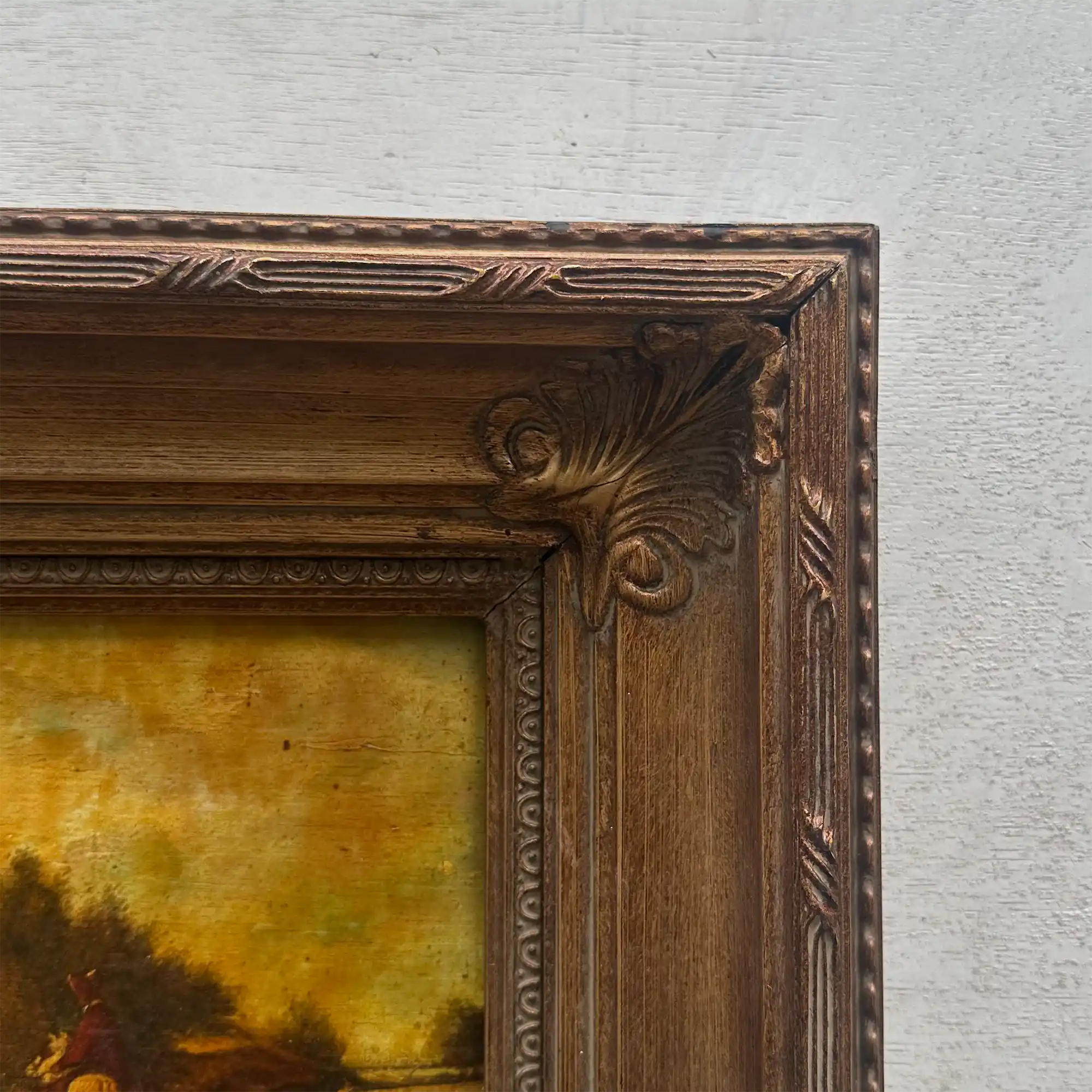 Original Framed Vintage Countryside Landscape Oil Painting, European Farmhouse and Horse Scene - Vintage Oil Painting - Arden Gallery