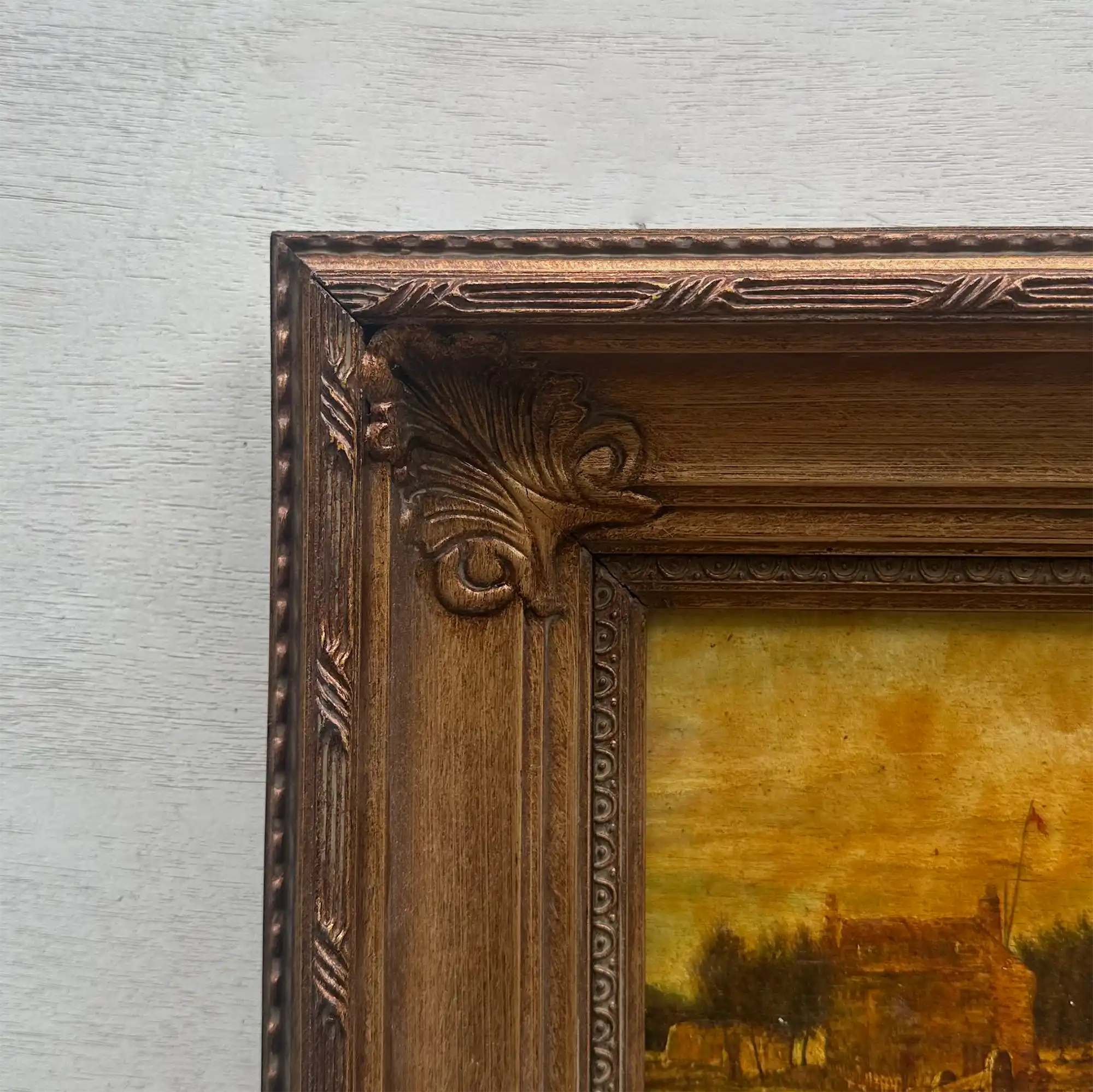 Original Framed Vintage Countryside Landscape Oil Painting, European Farmhouse and Horse Scene - Vintage Oil Painting - Arden Gallery