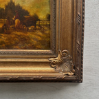 Original Framed Vintage Countryside Landscape Oil Painting, European Farmhouse and Horse Scene - Vintage Oil Painting - Arden Gallery