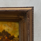 Original Framed Vintage Countryside Landscape Oil Painting, European Farmhouse and Horse Scene - Vintage Oil Painting - Arden Gallery