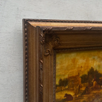 Original Framed Vintage Countryside Landscape Oil Painting, European Farmhouse and Horse Scene - Vintage Oil Painting - Arden Gallery