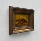 Original Framed Vintage Countryside Landscape Oil Painting, European Farmhouse and Horse Scene - Vintage Oil Painting - Arden Gallery