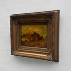 Original Framed Vintage Countryside Landscape Oil Painting, European Farmhouse and Horse Scene - Vintage Oil Painting - Arden Gallery