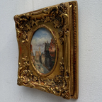 Original Framed Vintage European Street Scene Oil Painting, Miniature Townscape in Ornate Gold Frame - Vintage Oil Painting - Arden Gallery