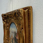 Original Framed Vintage European Street Scene Oil Painting, Miniature Townscape in Ornate Gold Frame - Vintage Oil Painting - Arden Gallery