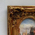 Original Framed Vintage European Street Scene Oil Painting, Miniature Townscape in Ornate Gold Frame - Vintage Oil Painting - Arden Gallery
