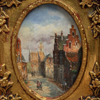 Original Framed Vintage European Street Scene Oil Painting, Miniature Townscape in Ornate Gold Frame - Vintage Oil Painting - Arden Gallery