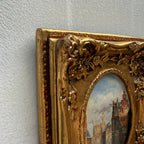 Original Framed Vintage European Street Scene Oil Painting, Miniature Townscape in Ornate Gold Frame - Vintage Oil Painting - Arden Gallery