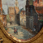 Original Framed Vintage European Street Scene Oil Painting, Miniature Townscape in Ornate Gold Frame - Vintage Oil Painting - Arden Gallery
