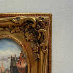 Original Framed Vintage European Street Scene Oil Painting, Miniature Townscape in Ornate Gold Frame - Vintage Oil Painting - Arden Gallery