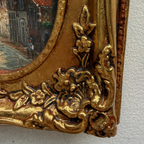 Original Framed Vintage European Street Scene Oil Painting, Miniature Townscape in Ornate Gold Frame - Vintage Oil Painting - Arden Gallery